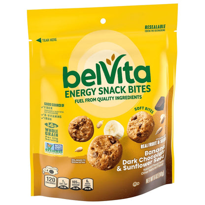 belVita Energy Snack Bites Banana and Coconut – Non-GMO Kosher Snack for Balanced Morning Energy, 5 oz Pouch