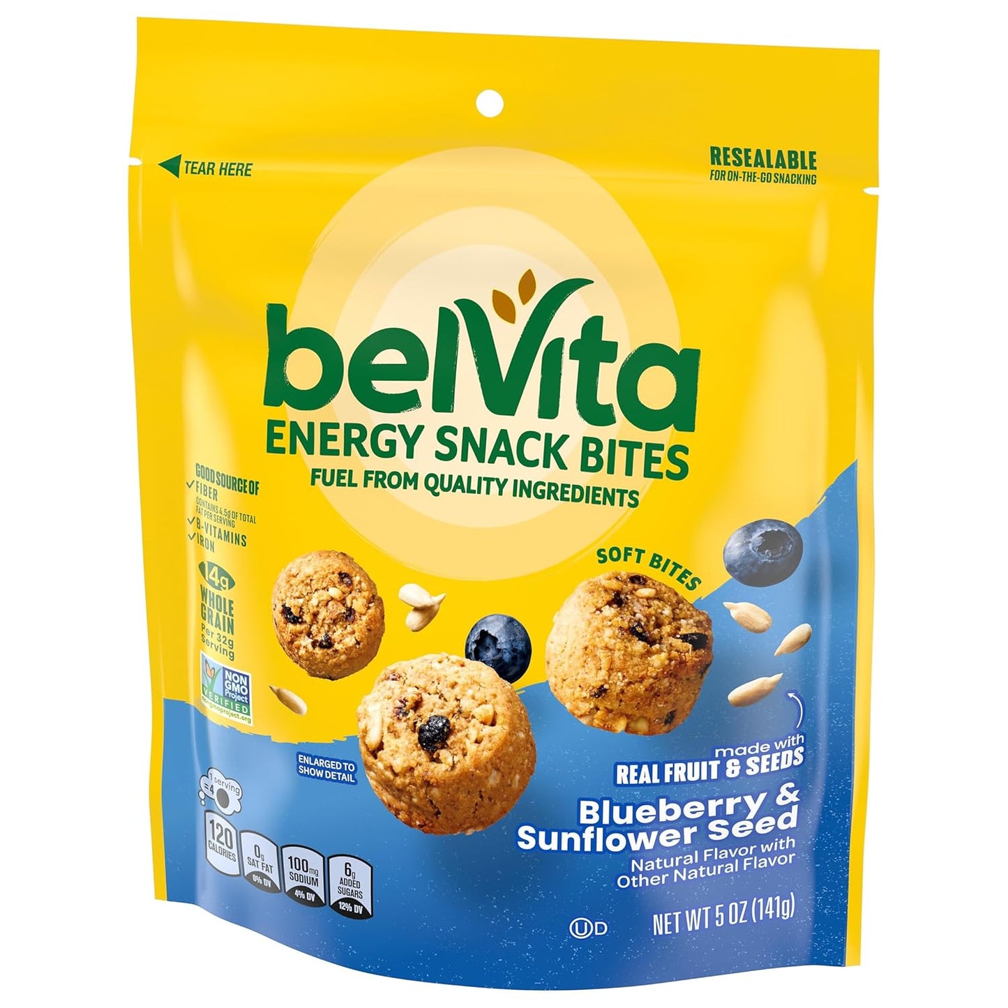 belVita Energy Snack Bites Blueberry Sunflower – Fiber and Iron Bite for Steady Afternoon Energy