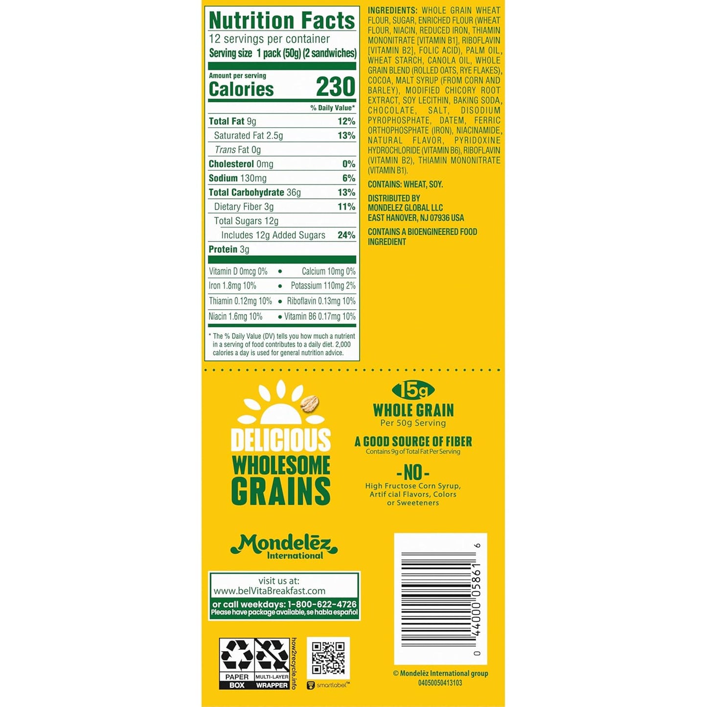 belVita Whole-Grain Breakfast Bars – Pantry Staple for Family Mornings and Lunch Boxes, 12-Pack