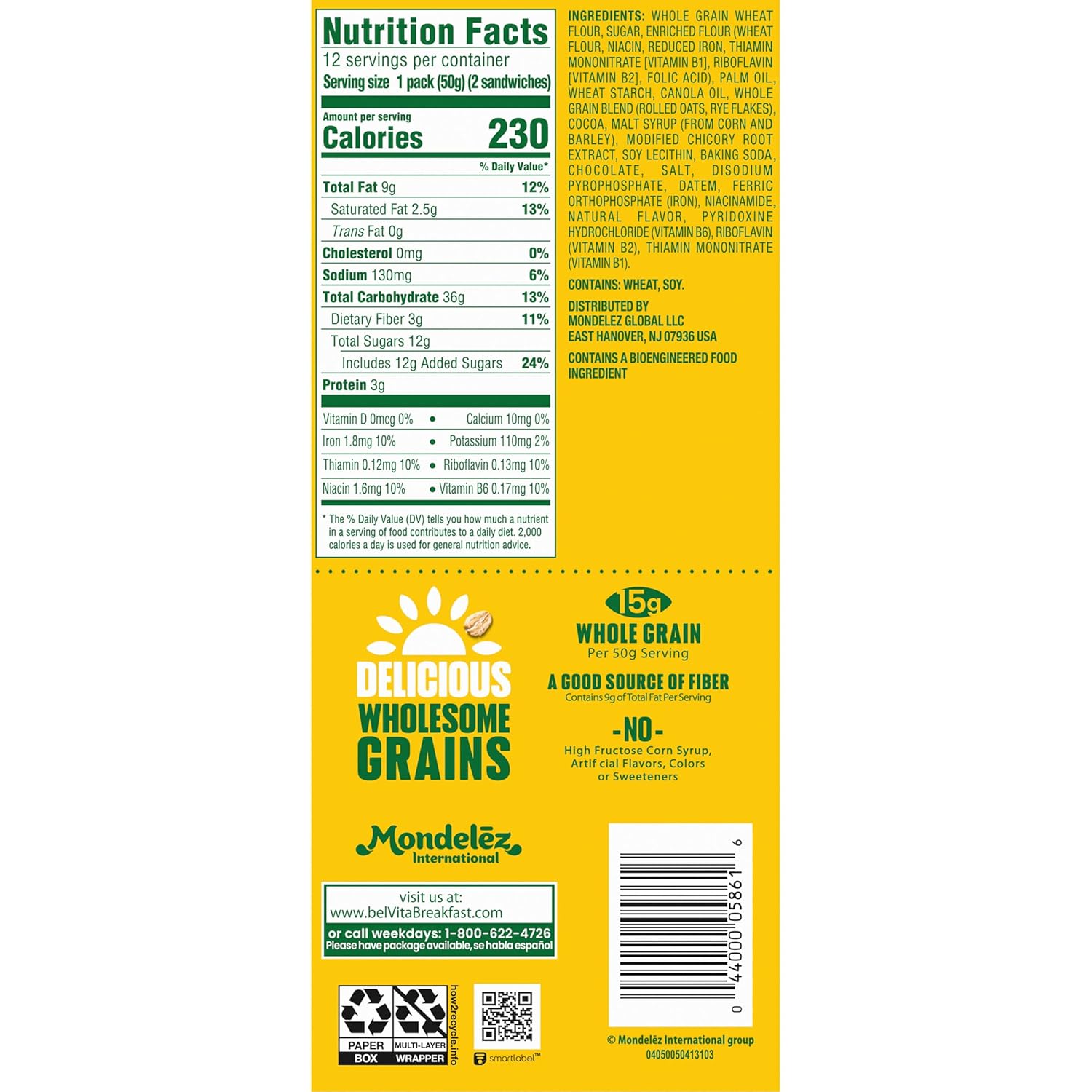 belVita Whole-Grain Breakfast Bars – Pantry Staple for Family Mornings and Lunch Boxes, 12-Pack