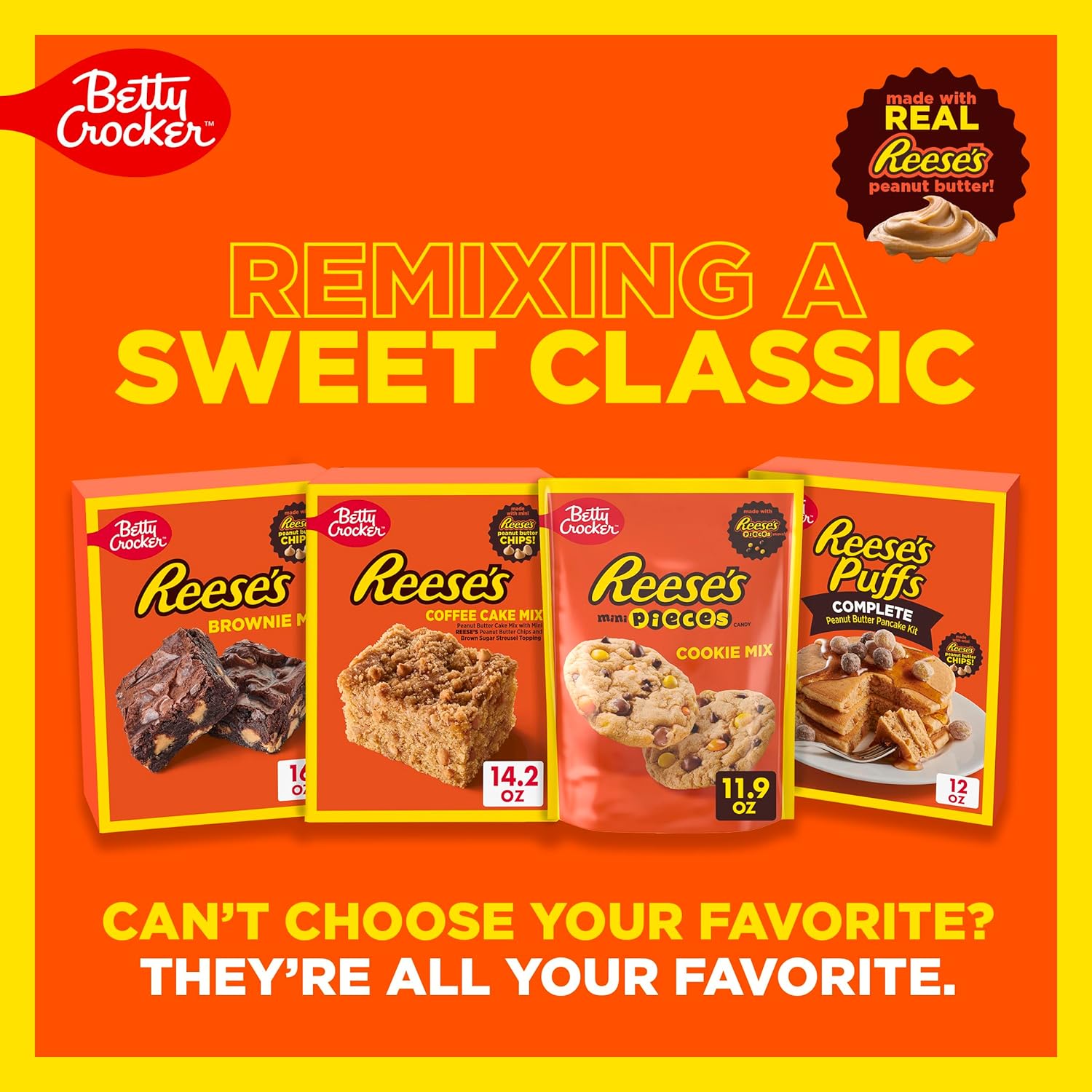 Betty Crocker REESE'S Brownie Mix with Peanut Butter Chips – Quick Treat for Office Party Spread and Work Potluck Desk