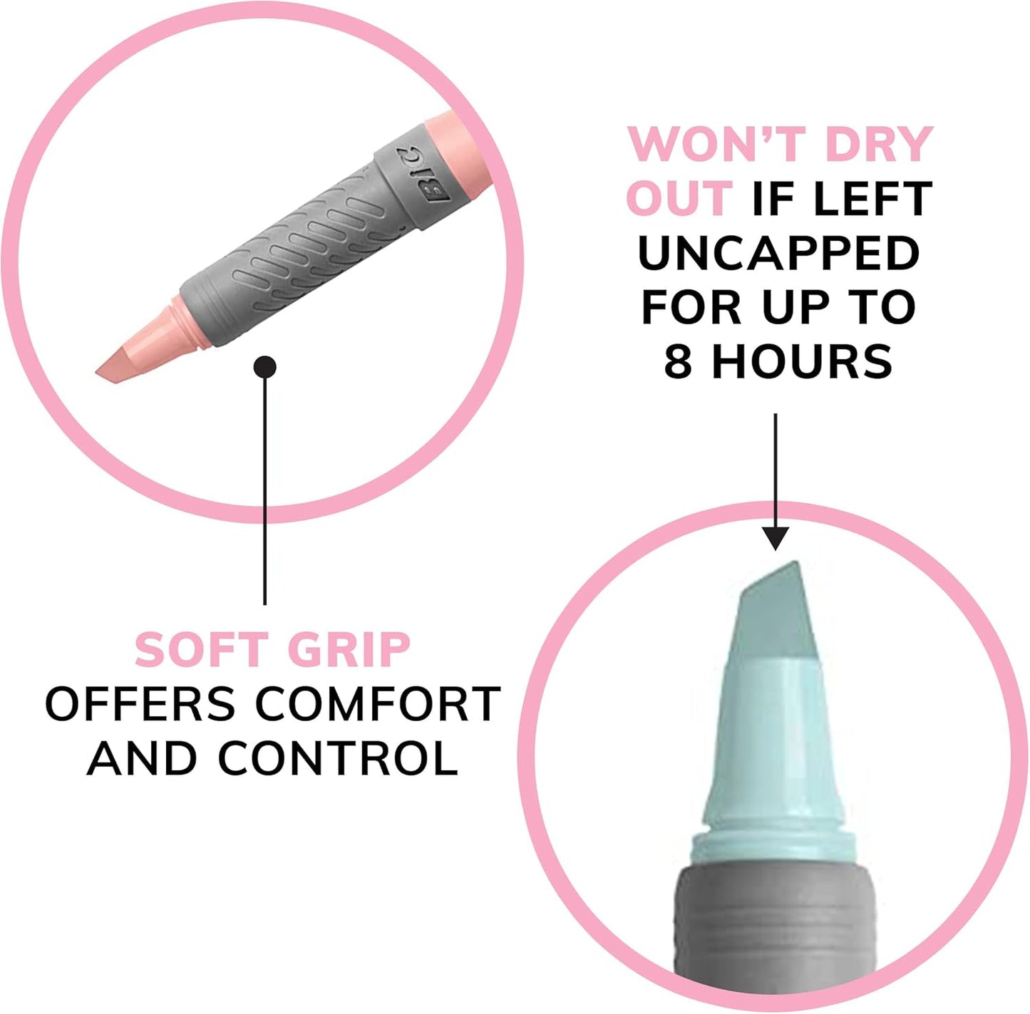 BIC Brite Liner Grip Pastel Highlighter Set – Exam Prep Companion for Dorm Room Study and Research Review, Translucent Ink 6 Colors