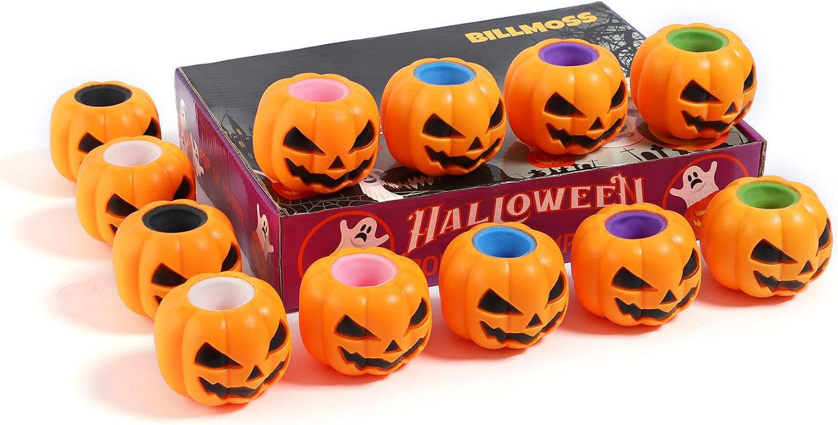 BILLMOSS 12 PCS Colorful Halloween Pumpkin Squeeze Toys Mindful Fidget for Bedtime and Desk