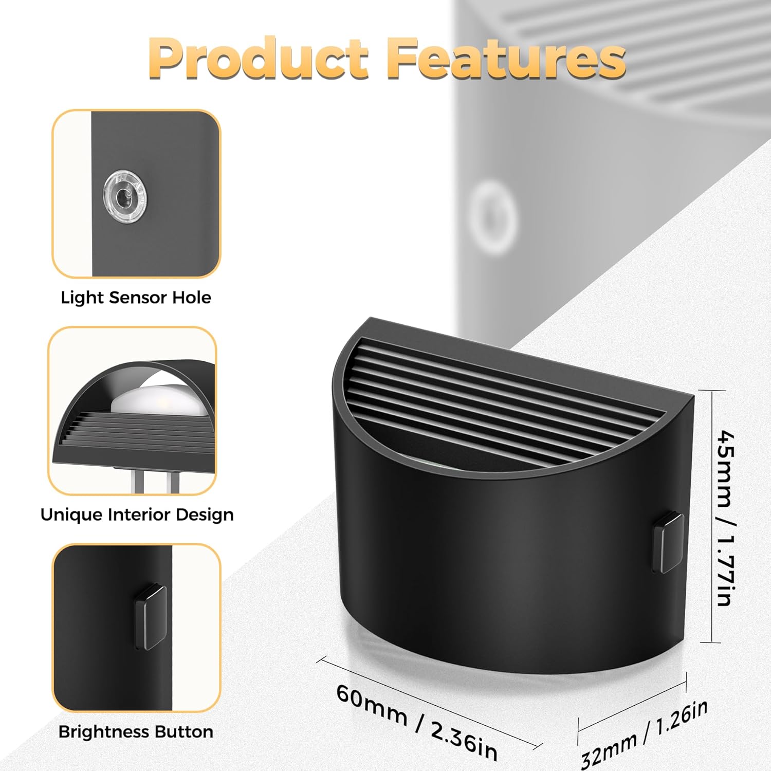 black cylindrical minimalist housing that does not block the adjacent outlet