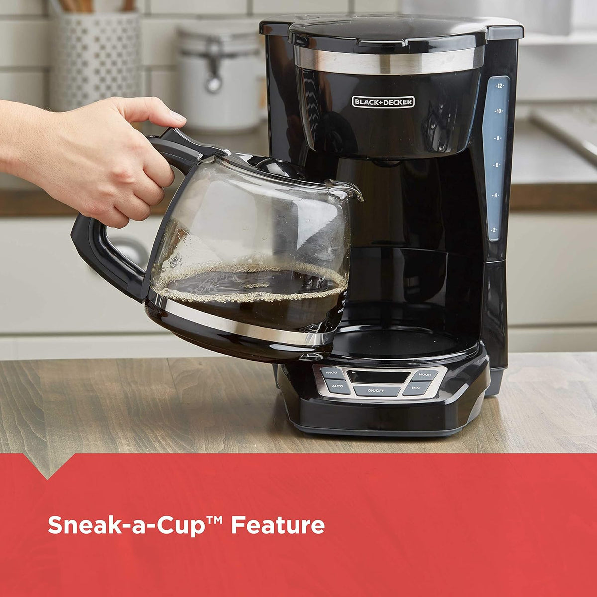 BLACK+DECKER 12-Cup Programmable Coffee Maker for Study and Focus Sessions, Sneak-A-Cup Mid-Brew Pause Feature