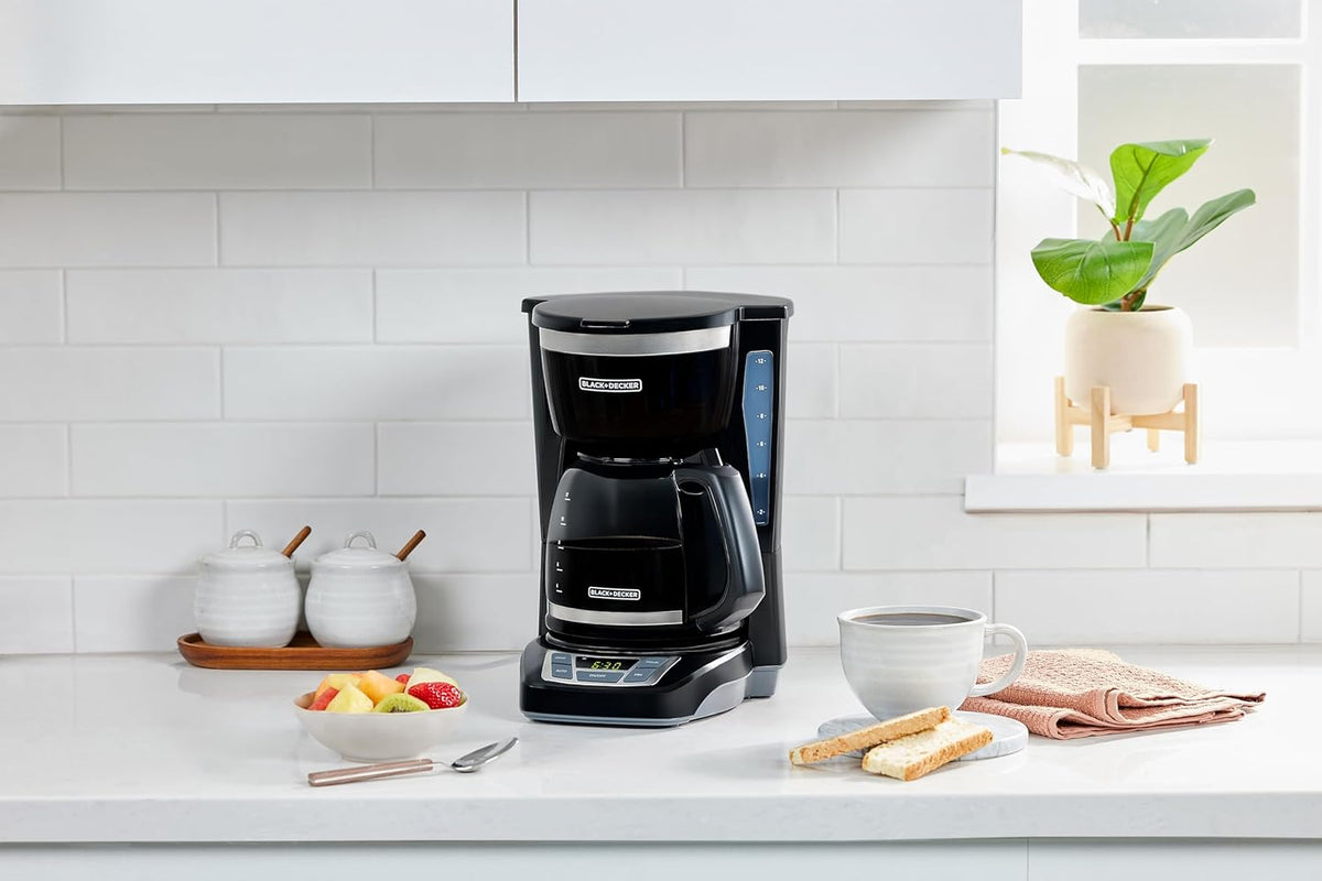 BLACK+DECKER 12-Cup Programmable Coffee Maker for Study and Focus Sessions, Sneak-A-Cup Mid-Brew Pause Feature