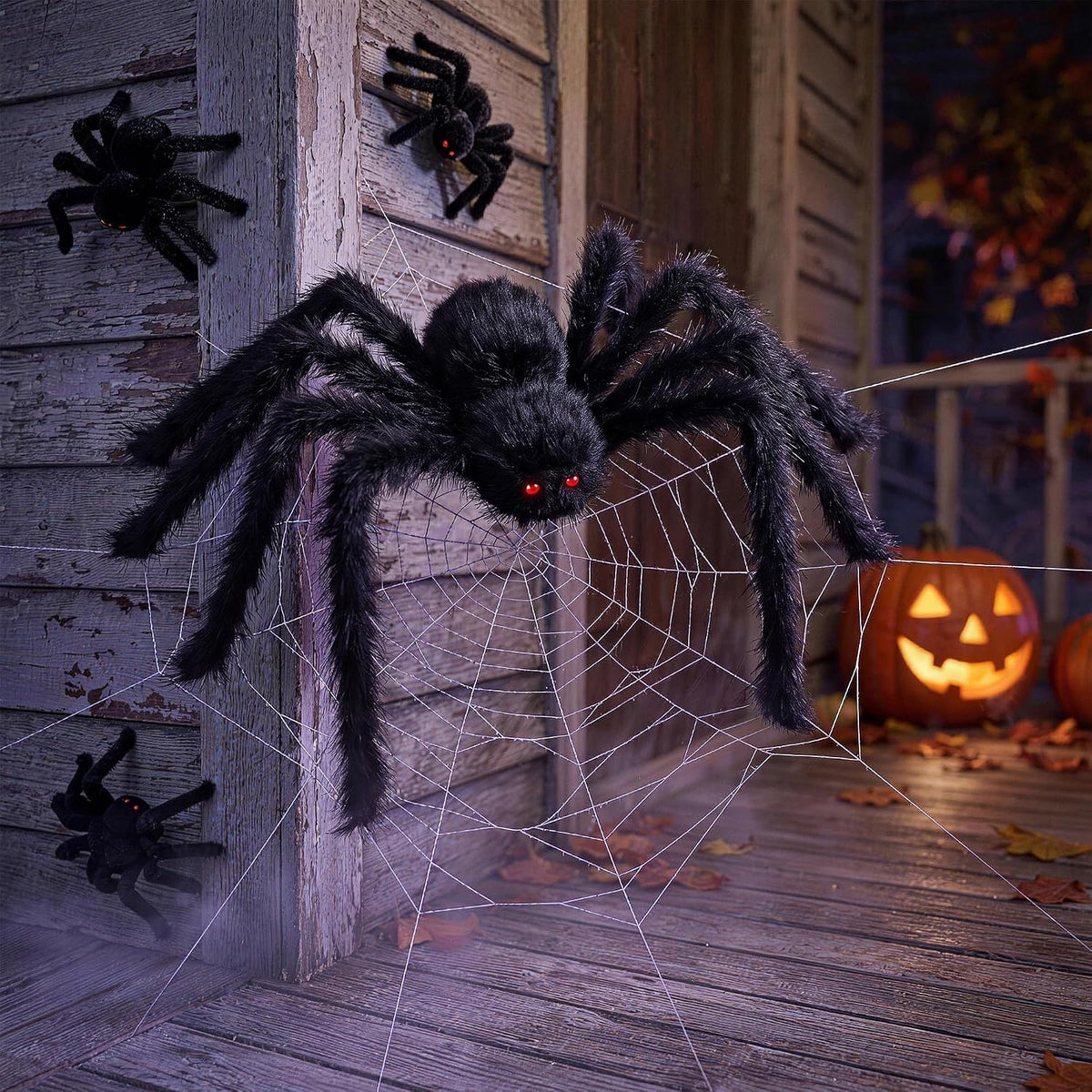 Spider Decor for Home – Life-Size Furry Spiders for Garage Haunt, Window Display, and Cozy Spooky Aesthetic