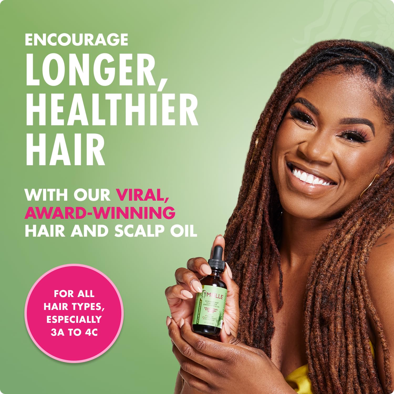 blend of castor, tea tree, jojoba, coconut, and peppermint oils for moisture and nourishment