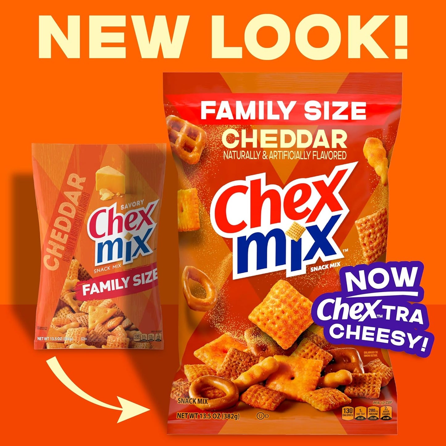 blend of corn chex, wheat chex, pretzels, mini breadsticks, and cheddary crackers in a single mix