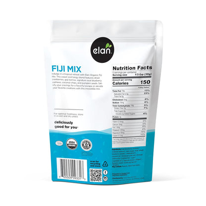 blend of dried goji berries, dried cranberries, acai-blueberry coated cashews, coconut chips, and pumpkin seeds