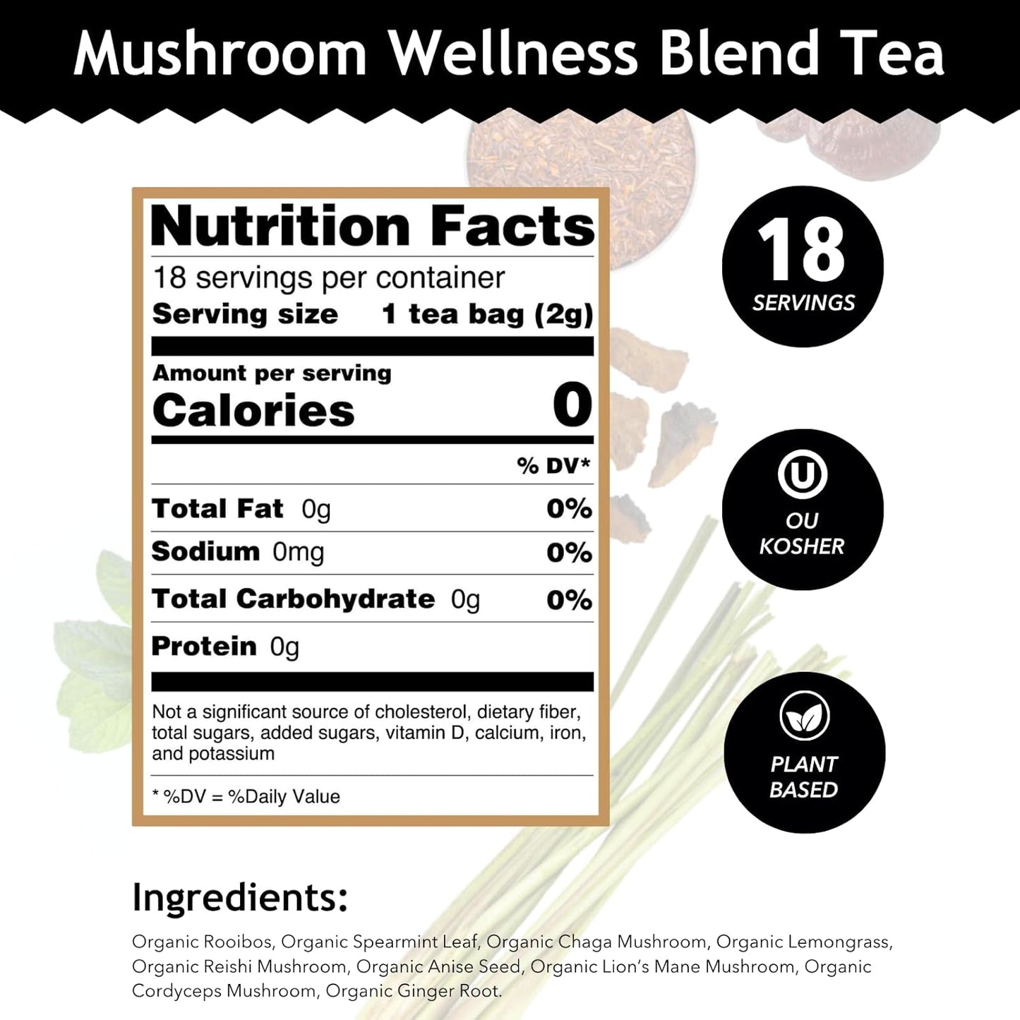 blend of four functional mushrooms: chaga, reishi, lion's mane, cordyceps