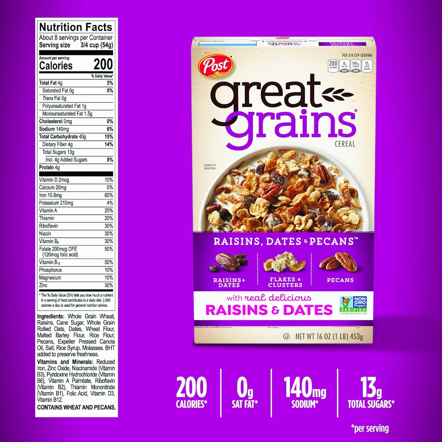 blend of raisins, sweet dates, pecans, and granola clusters