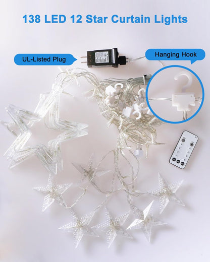 Blingstar Star Curtain Lights Multicolor 138 LED 8.2 Ft Connectable Window Lights Holiday Gift and Christmas Present for Family