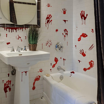 BloodyHome Non-Toxic Halloween Window Stickers – Kid-Friendly Bloody Footprint Decor for Nursery Door, Playroom & Porch