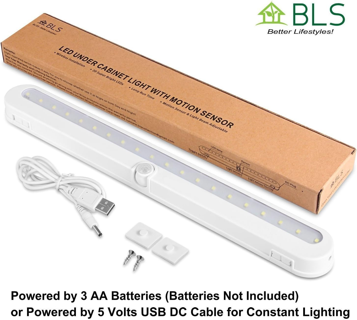 BLS T01L USB Motion Light – Uncluttered Drawer and Bookcase Accent Lighting, Rechargeable and Adhesive Mounted