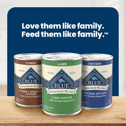 Blue Buffalo Homestyle Wet Dog Food Paté – Vet-Formulated Variety Pack Safe for Family Dogs Around Children, 6 x 12.5-oz Cans