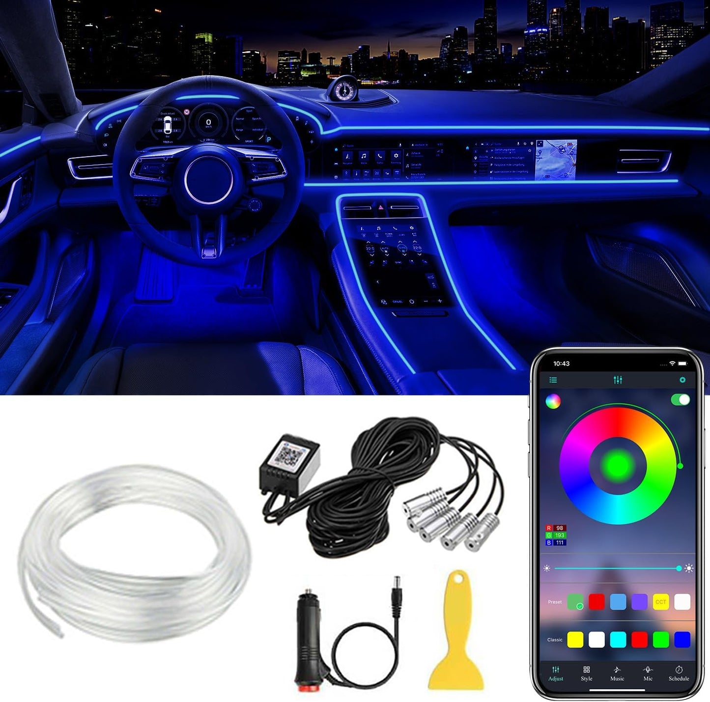bluetooth app control compatible with ios and android with 16 million color options and 29 preset modes