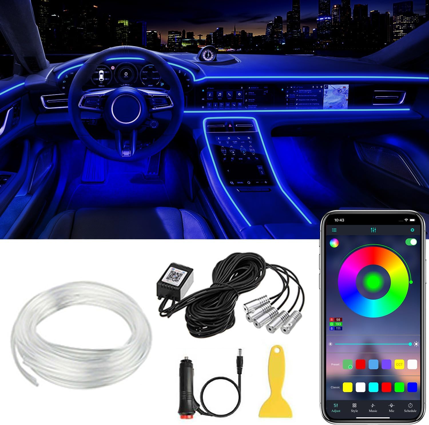 bluetooth app control compatible with ios and android with 16 million color options and 29 preset modes