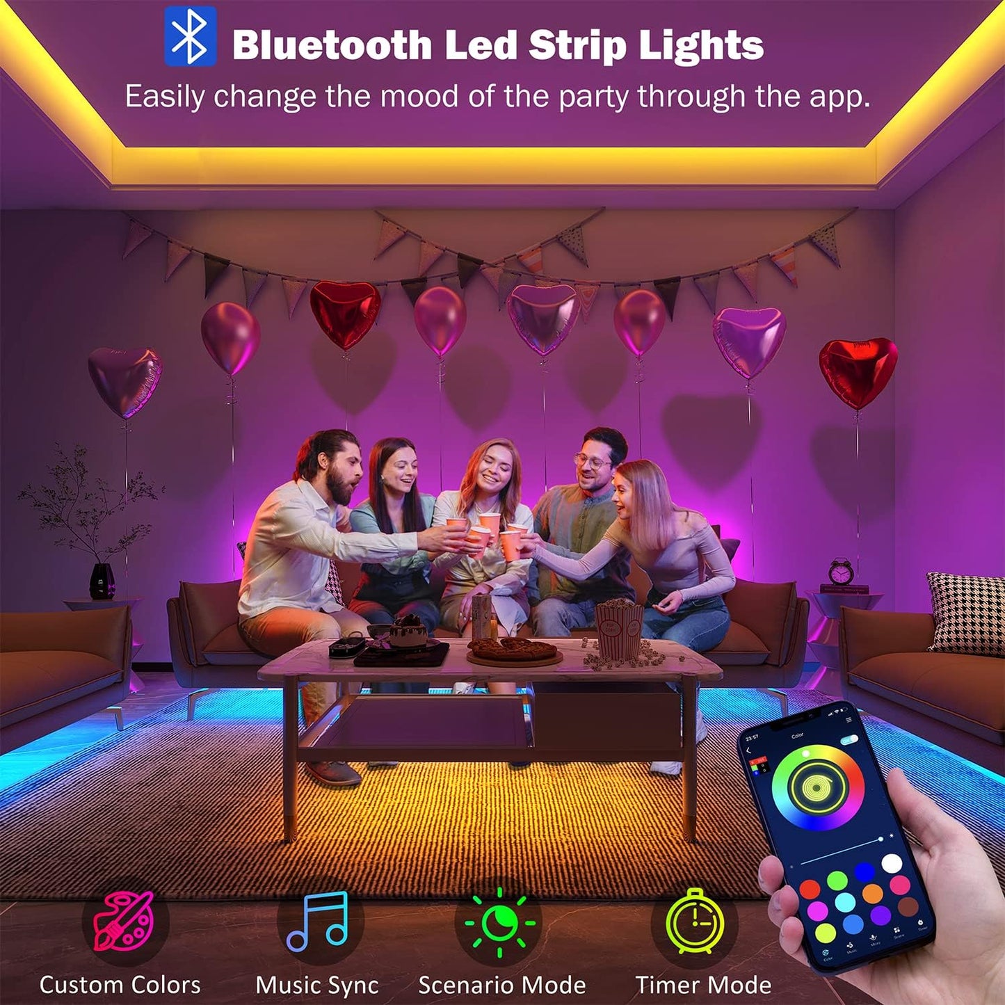 bluetooth app control with 16 million color options