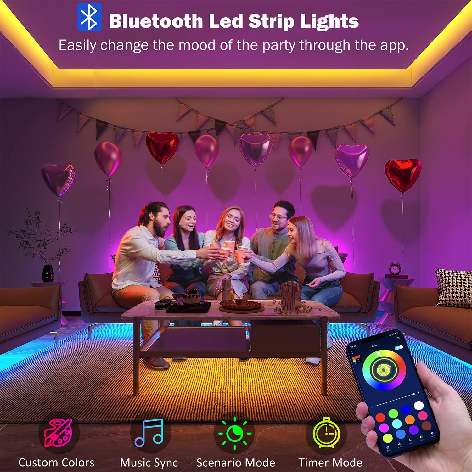 bluetooth app control with 16 million color options