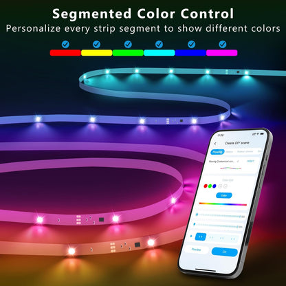 bluetooth app control with preset scene modes for party, holiday, and movie moods