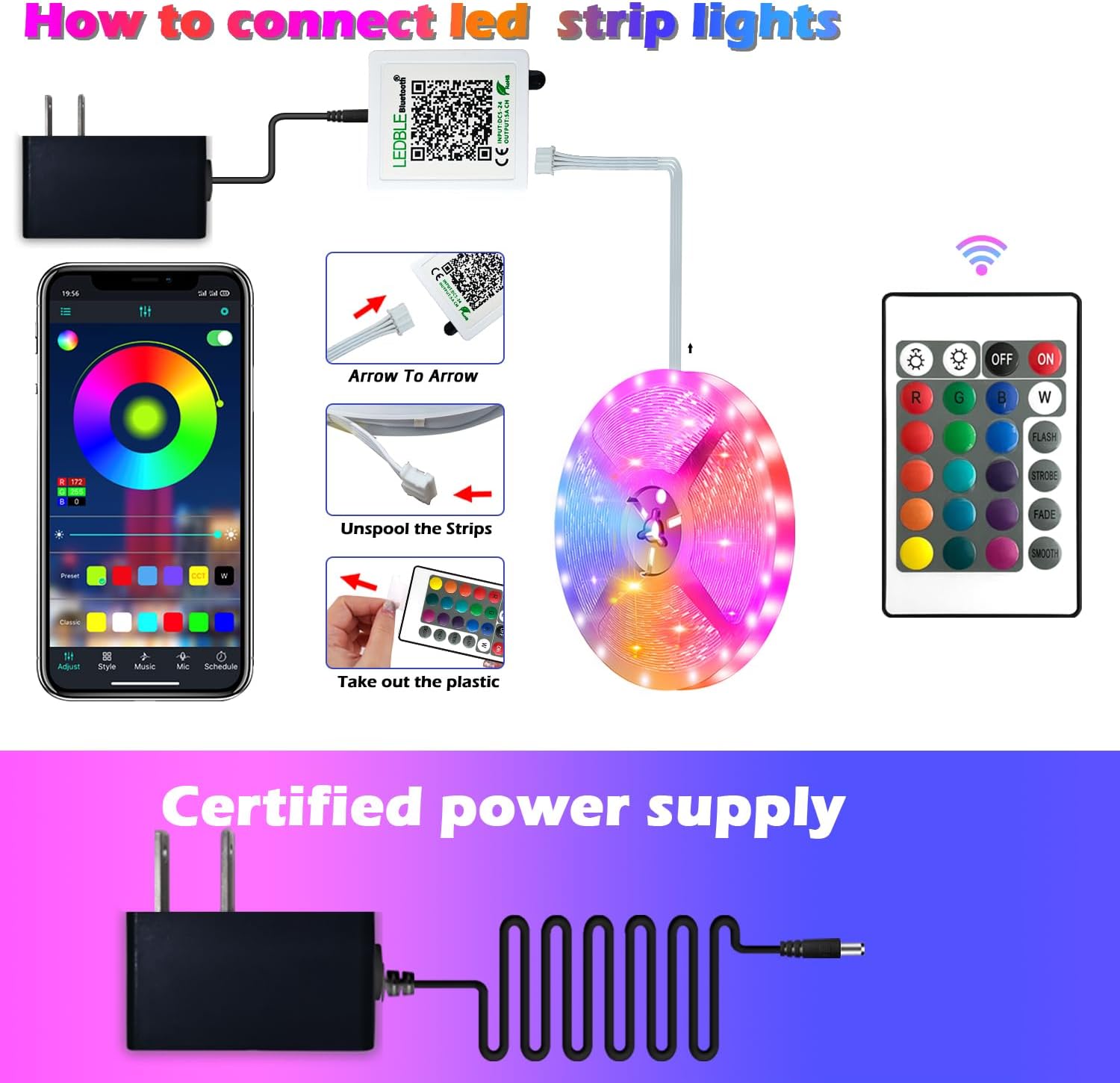 bluetooth hilighting app control plus 24-key ir remote