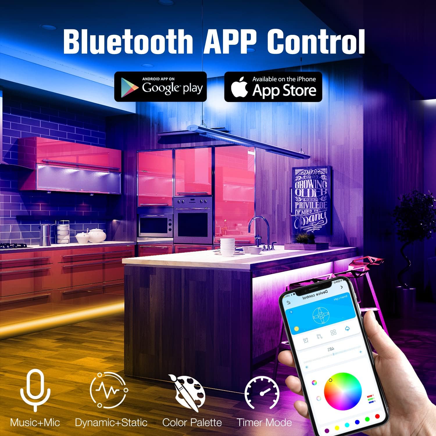 bluetooth smart app control with 24-key ir remote for dual control methods