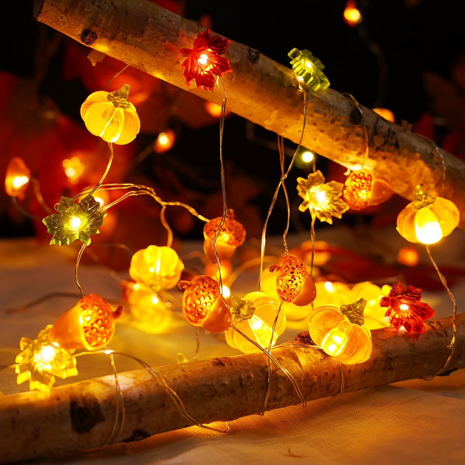 BOHON Fall Foliage LED Garland – Holiday Gift for Friend Who Hosts, Thanksgiving & Halloween Party Table Lighting