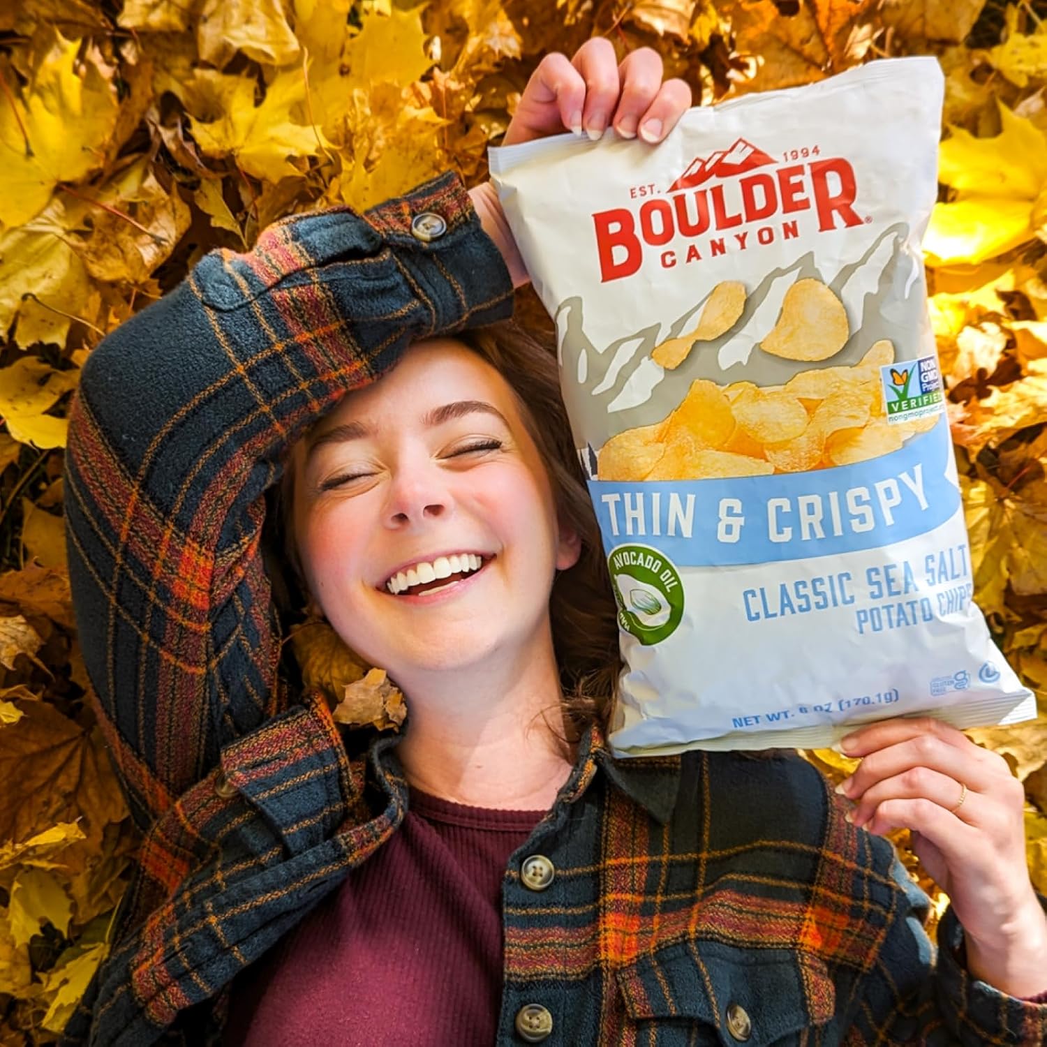 Boulder Canyon Sea Salt Chips – Better-for-You Lunch Bag Addition for Back-to-School Kids, 6 Single-Serve Bags