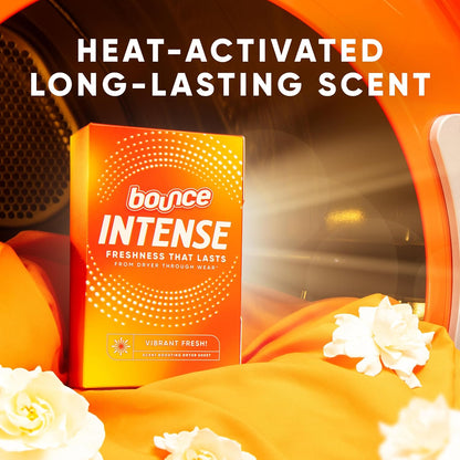 Bounce Intense Dryer Sheets, Vibrant Fresh Fragrance, 60 Count, High-End Guest Bedroom Towel Softener