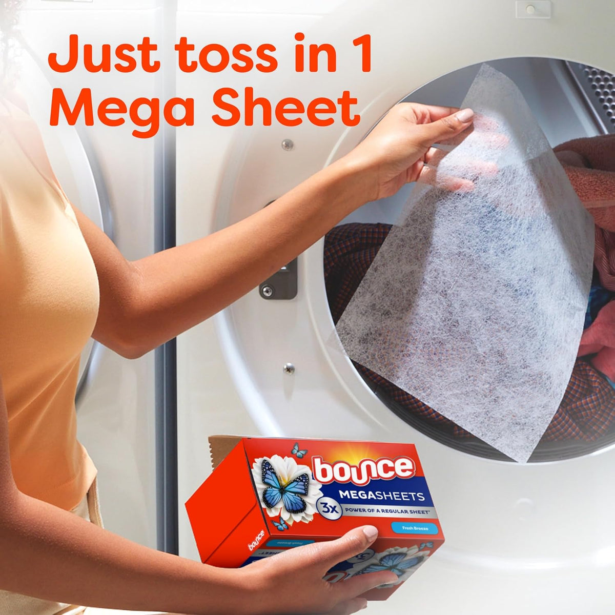 Bounce Mega Dryer Sheets for Uncluttered Home Laundry Room – One Sheet Replaces Three for a Less-Is-More Routine