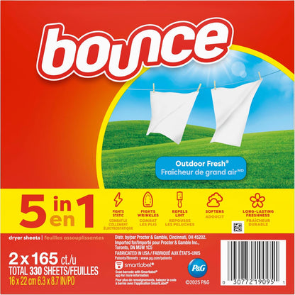 Bounce Outdoor Fresh Dryer Sheets 330ct for Camping Gear Deodorizing, Portable Freshness Anywhere