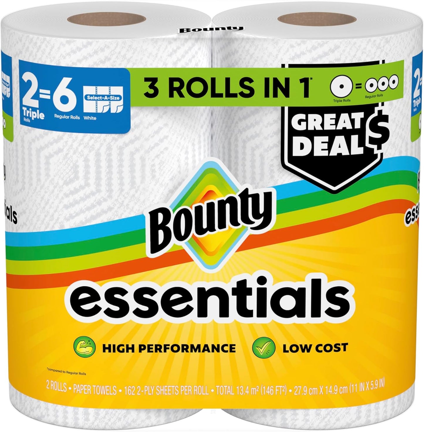 Bounty Essentials Select-A-Size Paper Towels – Sleek Multifunctional Rolls for Less-Is-More Homes, 4 Pack