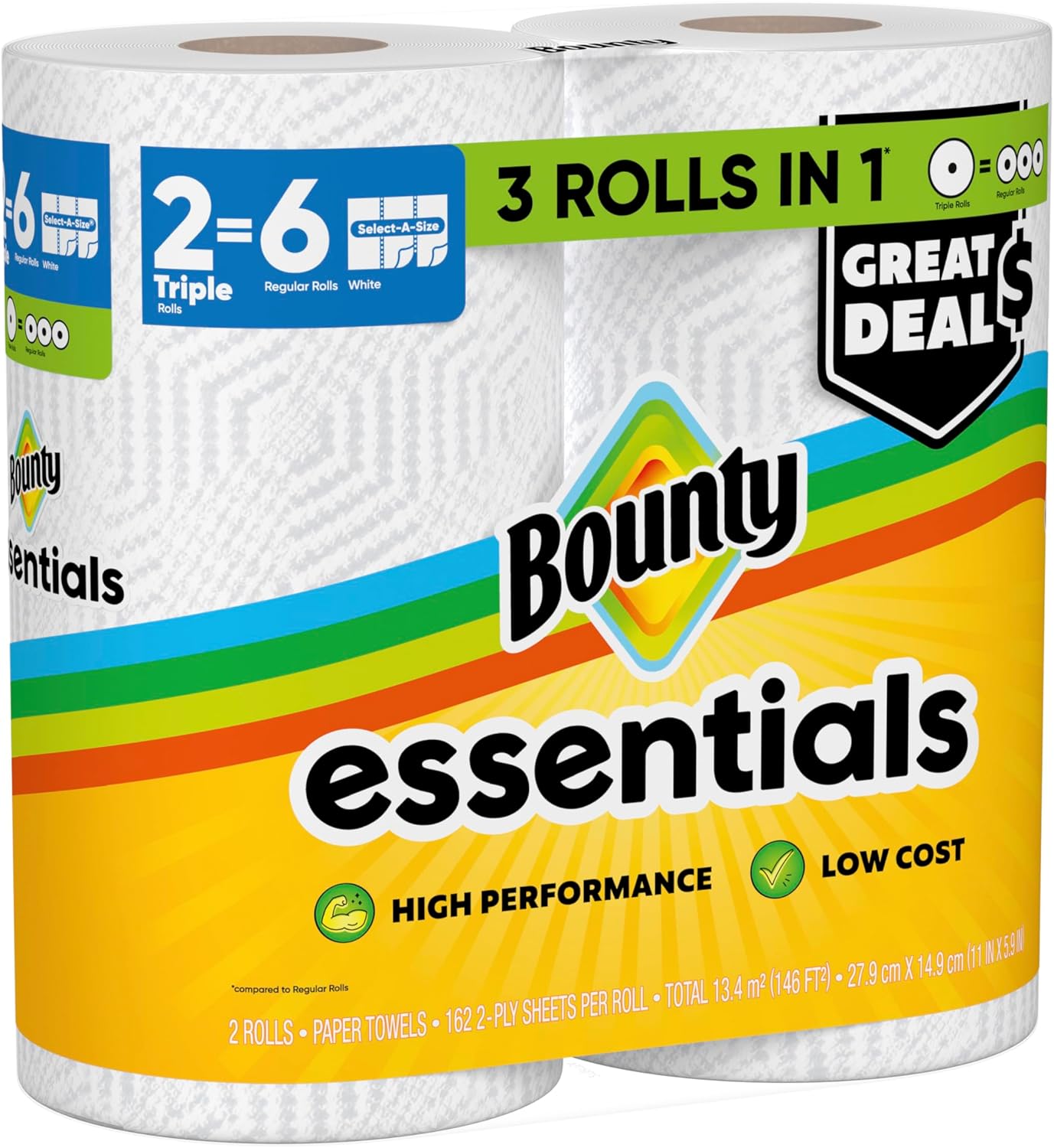 Bounty Essentials Select-A-Size Paper Towels – Sleek Multifunctional Rolls for Less-Is-More Homes, 4 Pack