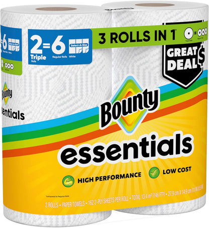Bounty Essentials Select-A-Size Paper Towels – Sleek Multifunctional Rolls for Less-Is-More Homes, 4 Pack