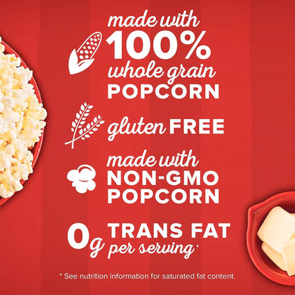 boxed, pre-portioned microwave bags eliminate kernel measuring and stovetop popping