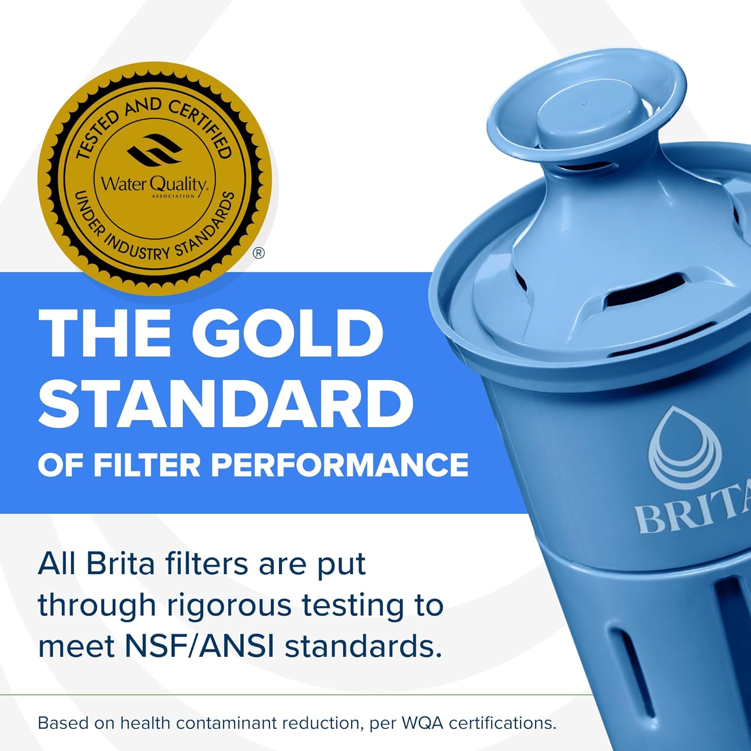 bpa-free, blue-colored cartridge with a fibrous matrix that holds carbon in place to prevent black flecks