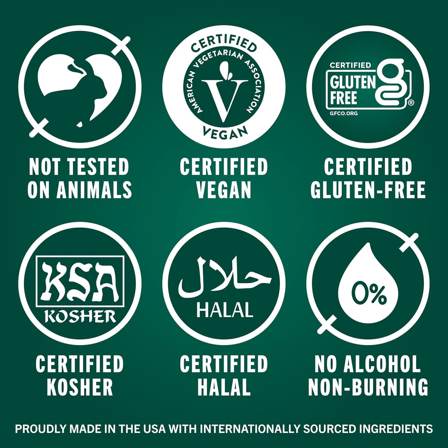 bpa-free bottle, certified vegan, halal, kosher, and gluten-free