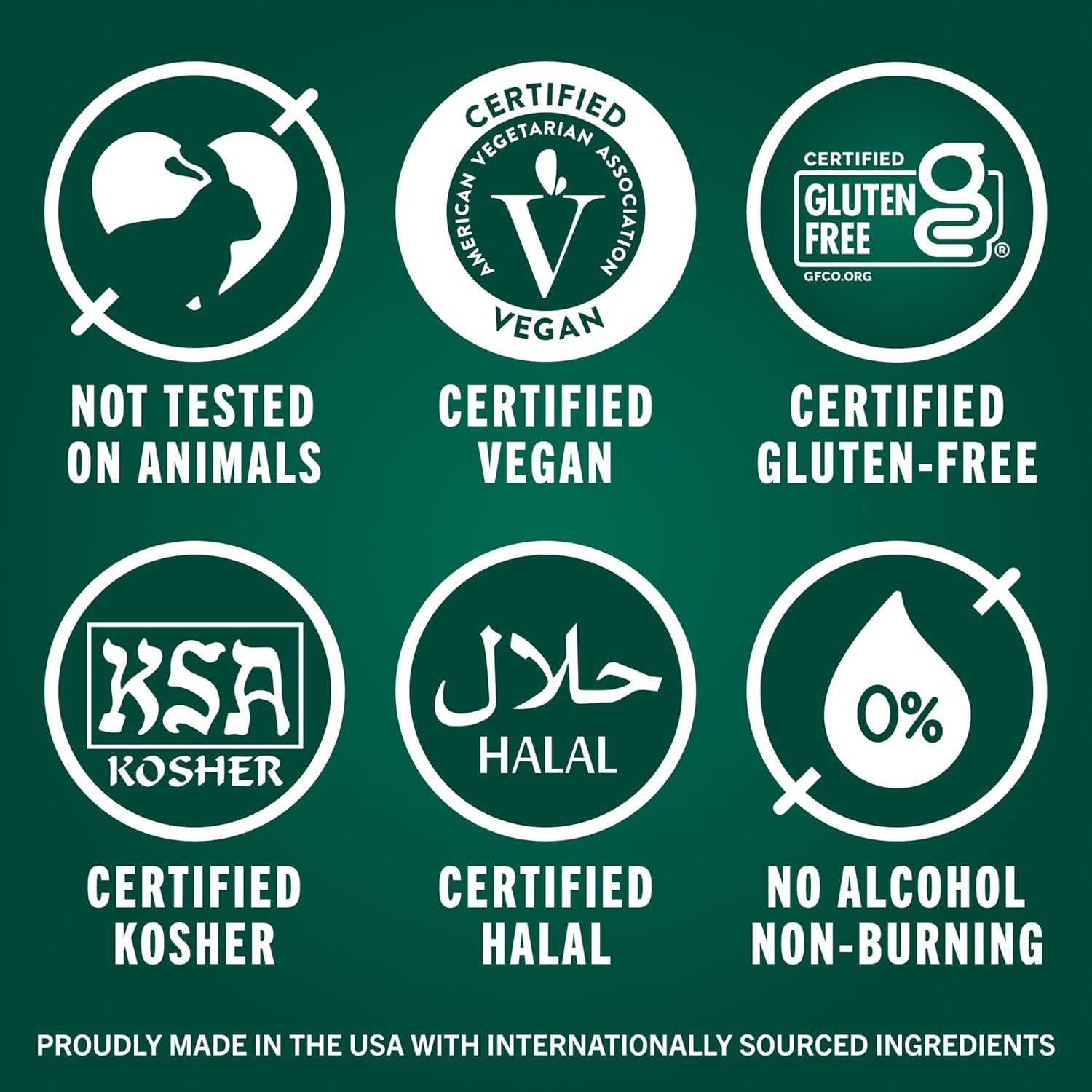 bpa-free bottle, certified vegan, halal, kosher, and gluten-free