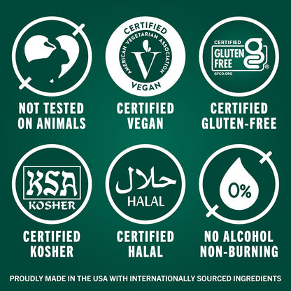 bpa-free bottle, certified vegan, halal, kosher, and gluten-free