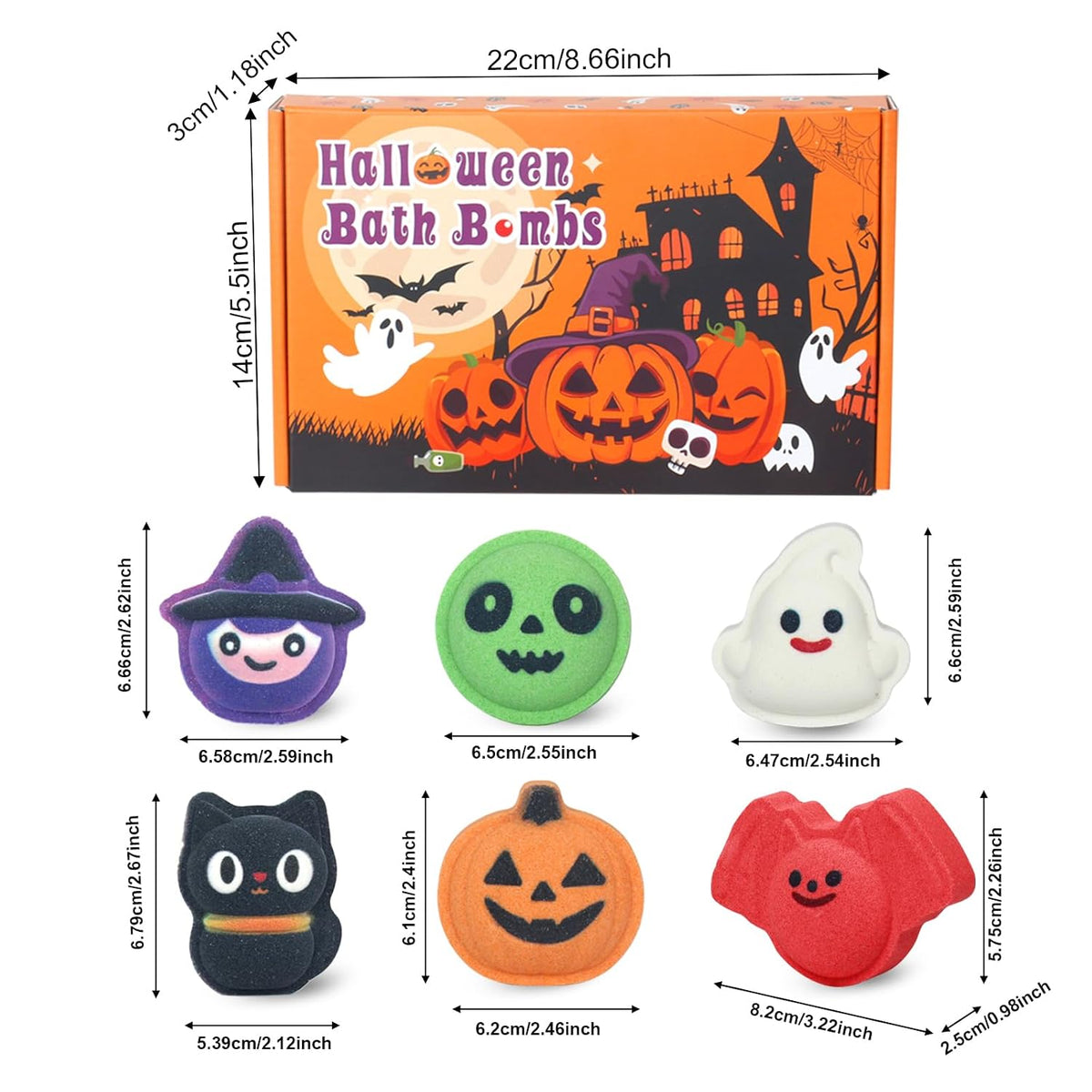 BRAND Halloween Bath Bombs – Spooky Trick or Treat Gift Set for Kids and Her, 6 Fruity Bath Fizzers