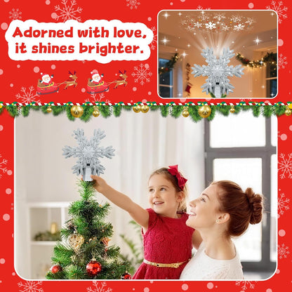 [Brand Name] Snowflake Projector Tree Topper – Worry-Free Christmas Decoration for Parents, Doubles as Nighttime Room Light Show