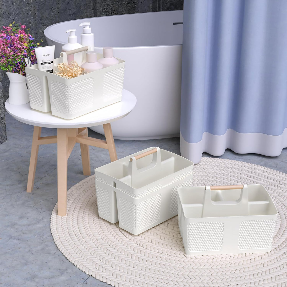 [Brand] Portable Shower Caddy with Wooden Handle – Thoughtful Birthday Gift for Mom, Toiletry Organizer