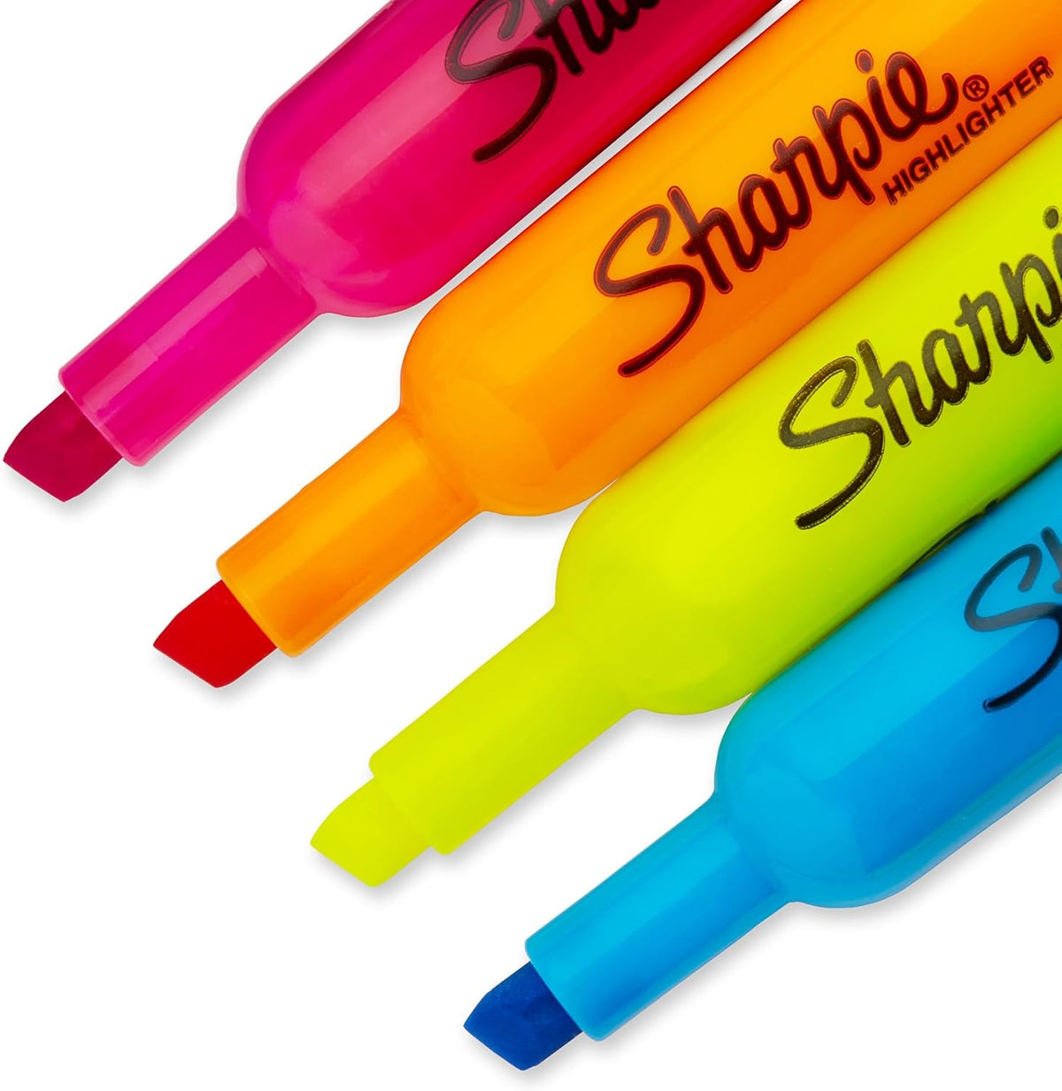 bright fluorescent ink in four assorted colors (pink, orange, yellow, blue)