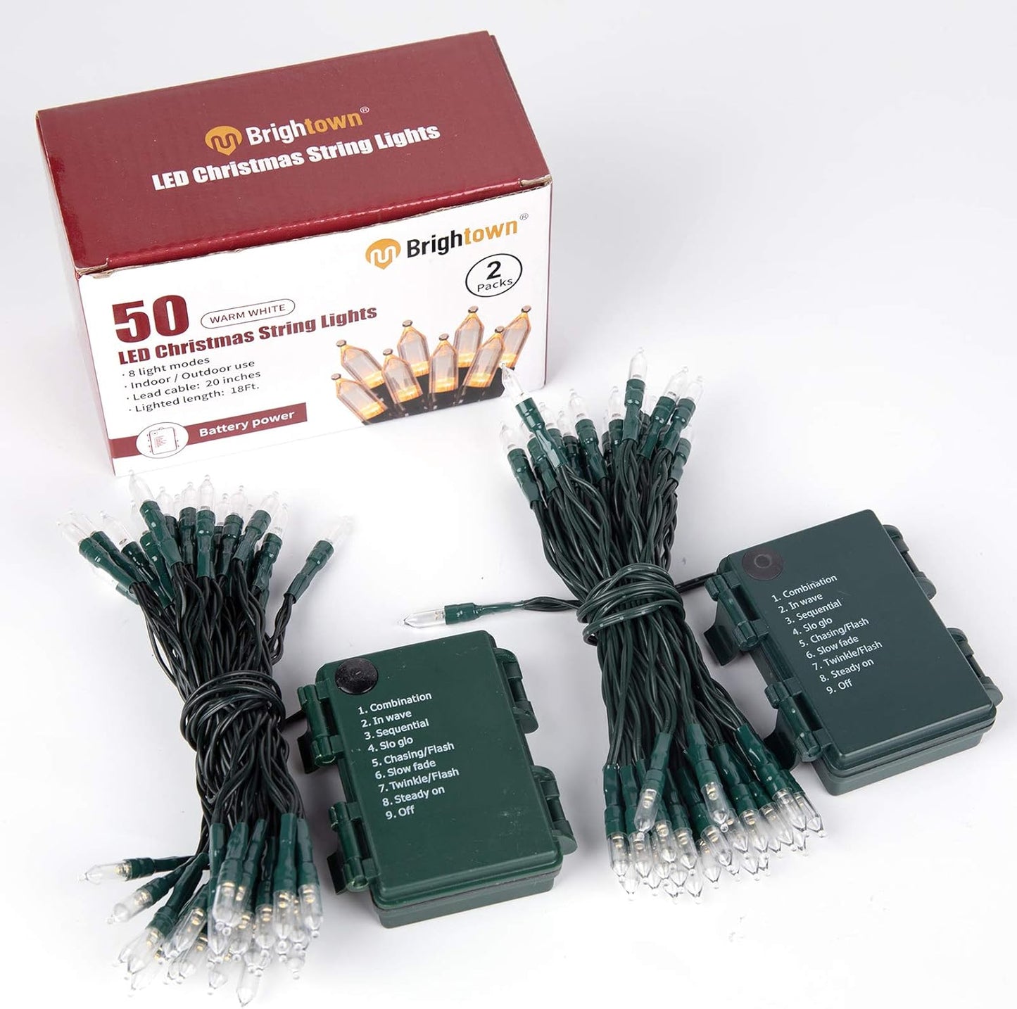 Brightown Battery Operated Lights for Flameless Holiday Decor and Pet Friendly Spaces, 18ft 50 LED Cool to Touch String Lights with 8 Modes