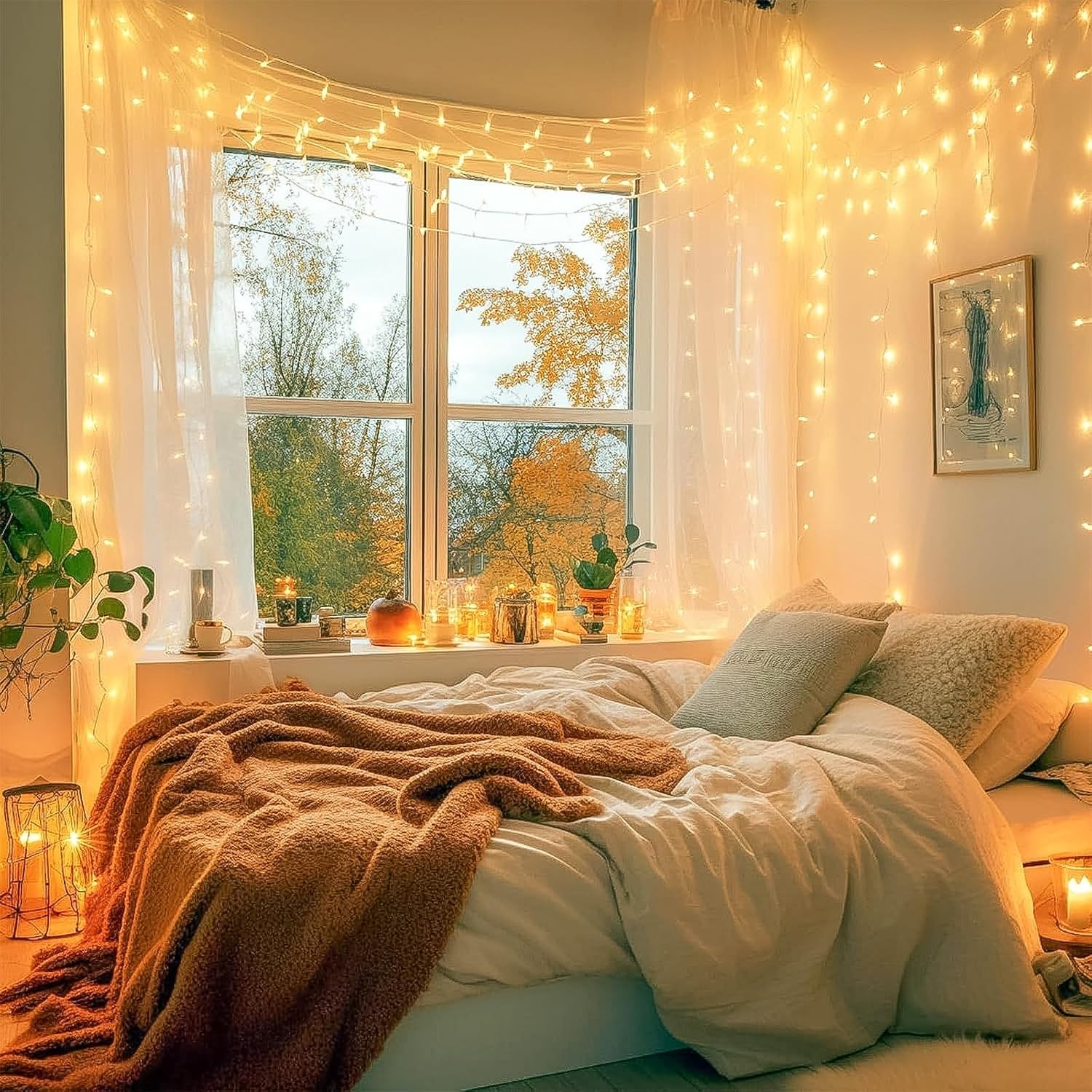 Brightown Clear Wire String Lights 240LED 88ft, Less-is-More Warm White Plug-in Lights for Calm Bedrooms & Minimalist Homes