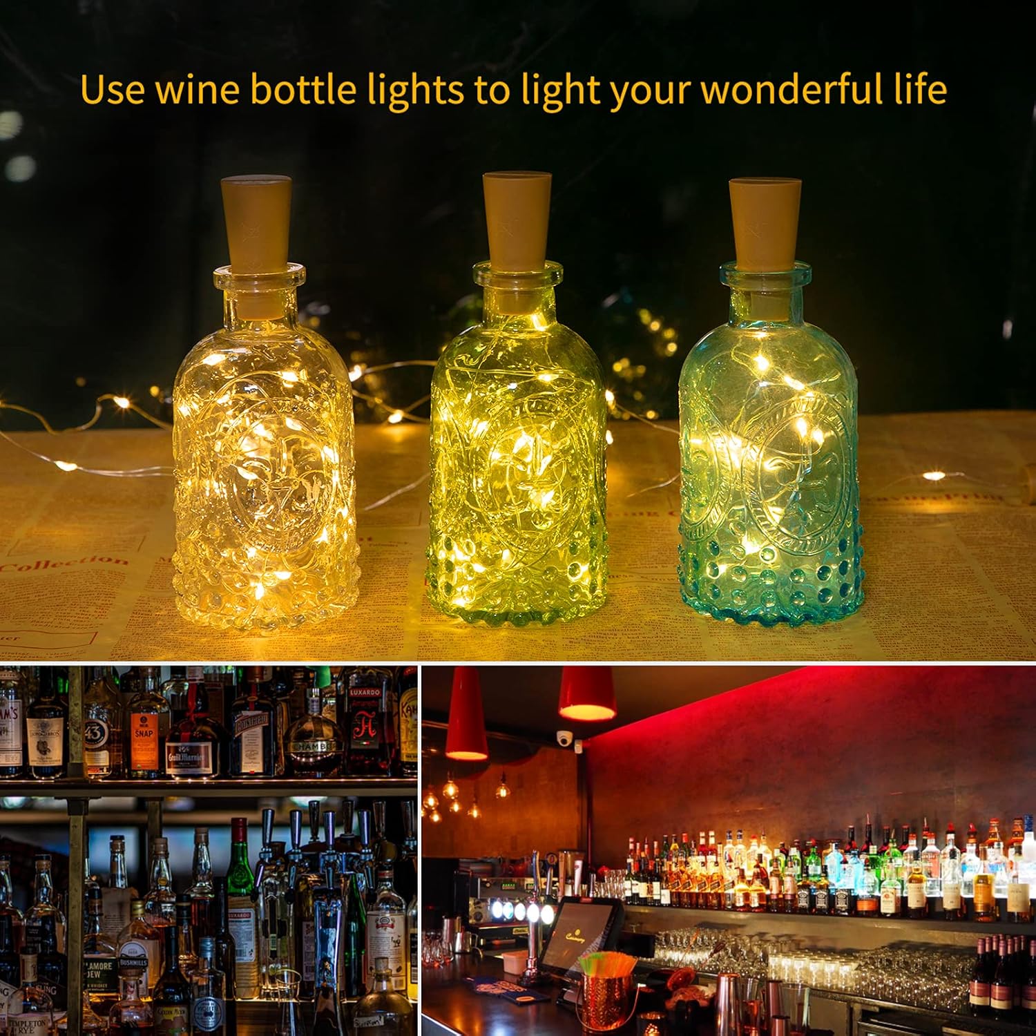Brightown Patio Mood Lights for Bottles – Backyard Bar Counter Glow, 120-Hour Battery Cork LED String