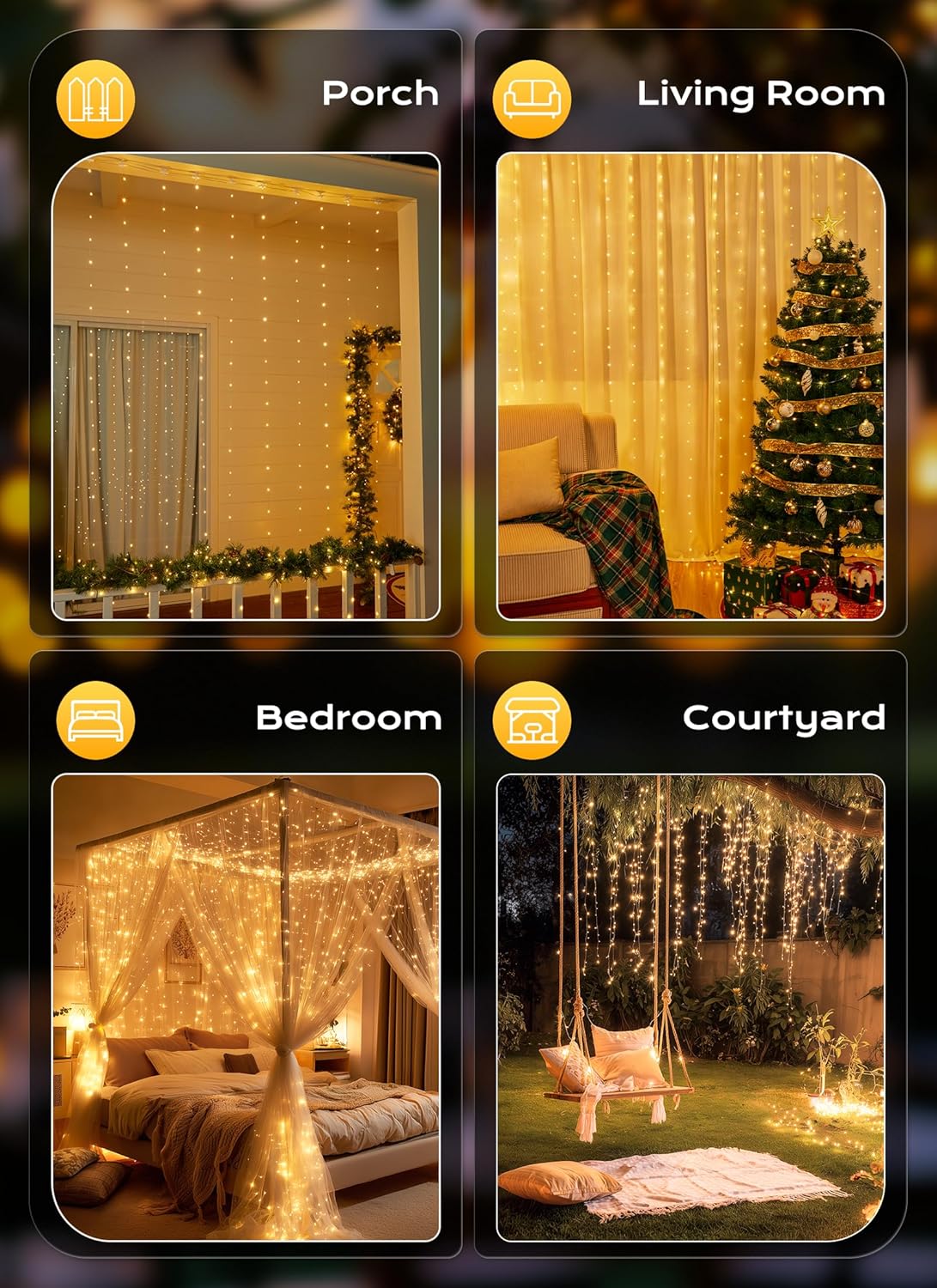 Brightown Purple 300 LED Curtain String Lights 5V USB Plug, Auto Off Timer Child Friendly Fairy Curtain for Kids Bedroom and Dorm, 8 Modes with Remote