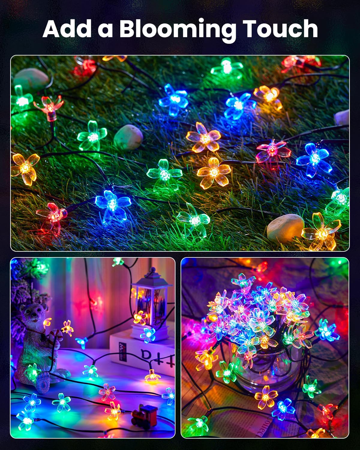 Brightown Solar Flower String Lights – Travel-Friendly Outdoor Lighting for Patio, Tent, and Backyard Events