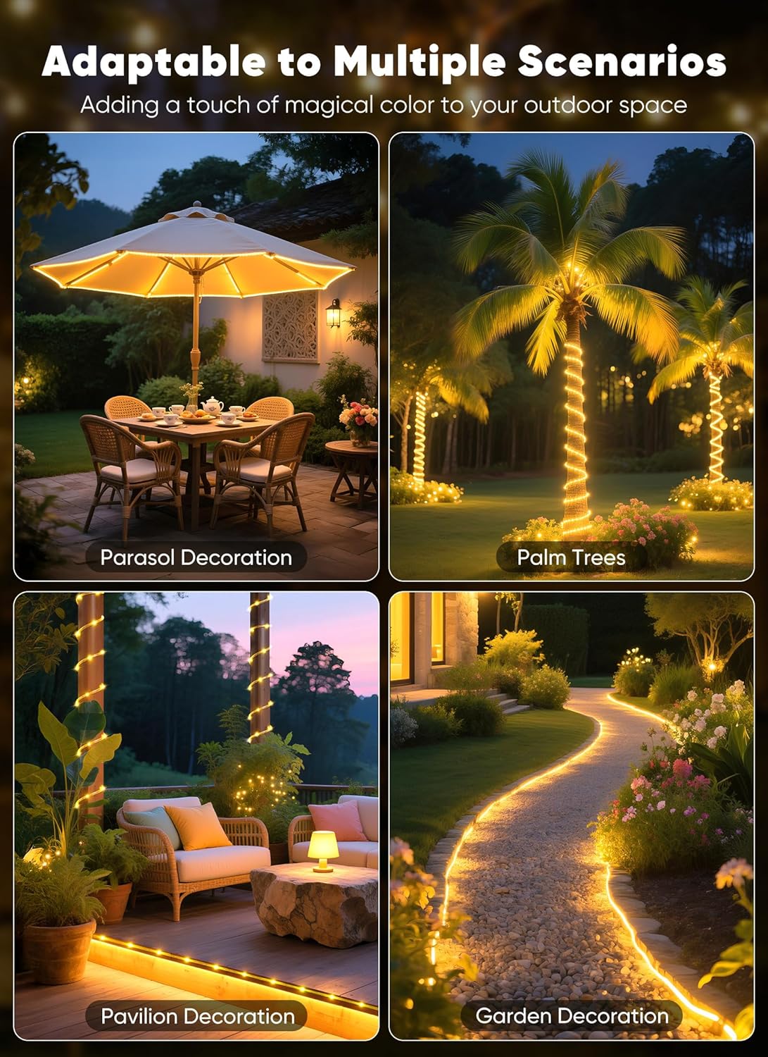 Brightown Solar Rope Lights 2-Pack – Practical Gift for Couples, Solar Powered Garden Lights for Shared Outdoor Spaces